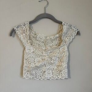 Vintage 2000s Cream Floral Lace Crop Top Coquette Y2K Festival Bralette